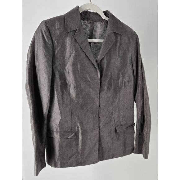 Sergio Pellari Silver Metallic Linen Blend Made in Italy Womens 10 Luxury Blazer - Picture 3 of 7